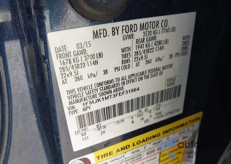 2015 Ford Expedition El Platinum из США, поврежденный, VIN 1FMJK1MT3FEF31564